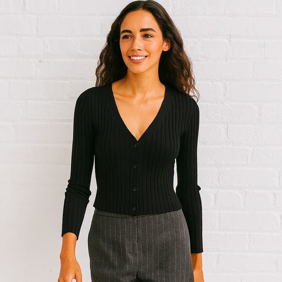 SABLYN Cropped Cashmere Ribbed Cardigan top in Black size XS - Picture 1 of 9